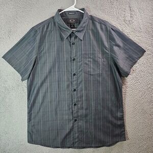 Oakley Shirt Men XL Regular Fit Button Up Short Sleeve Charcoal Gray‎ Pinstriped